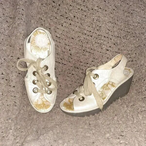 FLY LONDON-Ylva-Pearlescent Shimmer Leather Lace Up Wedge-Sz 38-7.5-Excellent